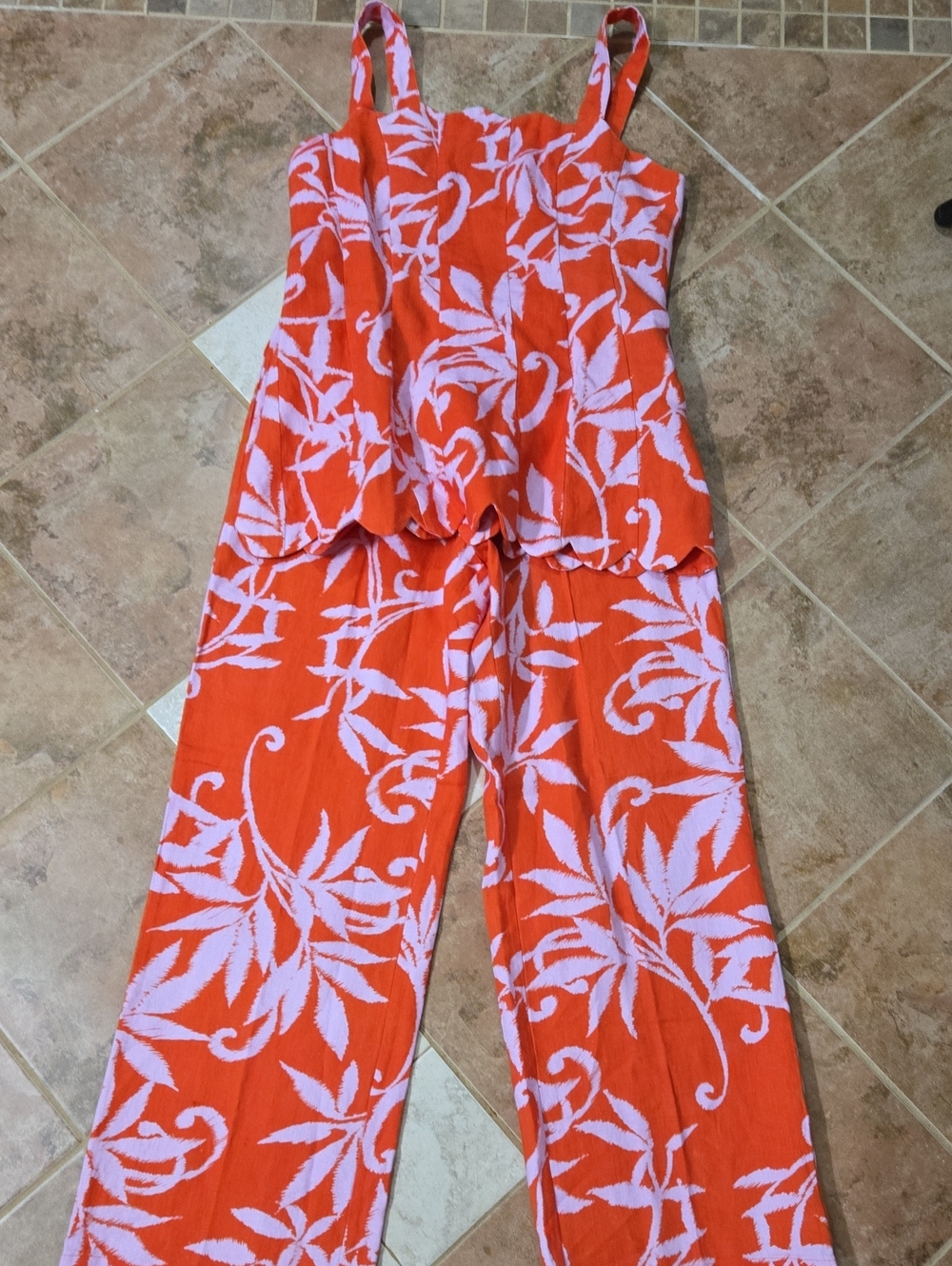 Women's Orange & Pink Floral Top and Pants